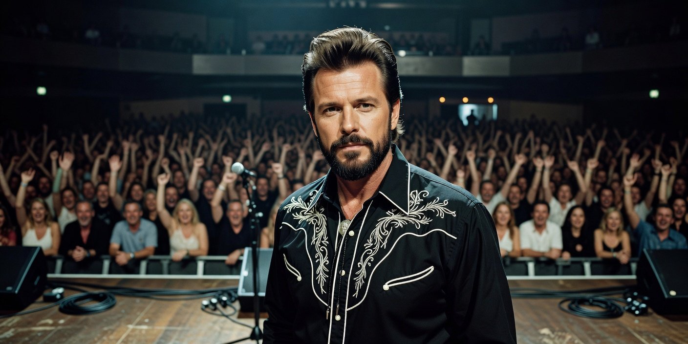 Dwight Yoakam, legendary country music artist, performing live on stage at the Beaver Dam Amphitheater in August 2026.